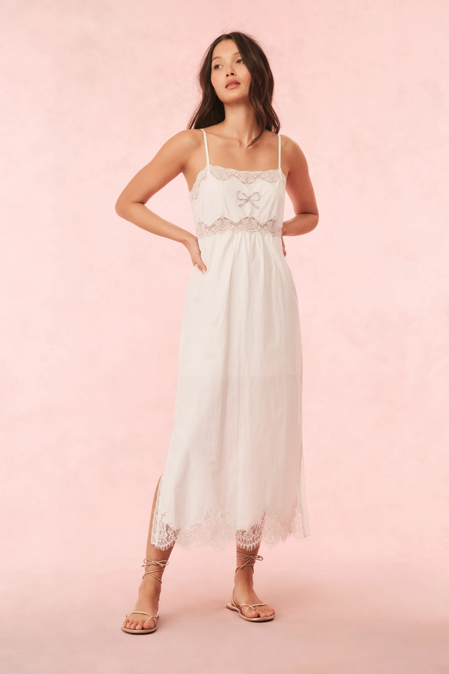 Vinca Cotton Lace Bow Midi Dress - Mymoui